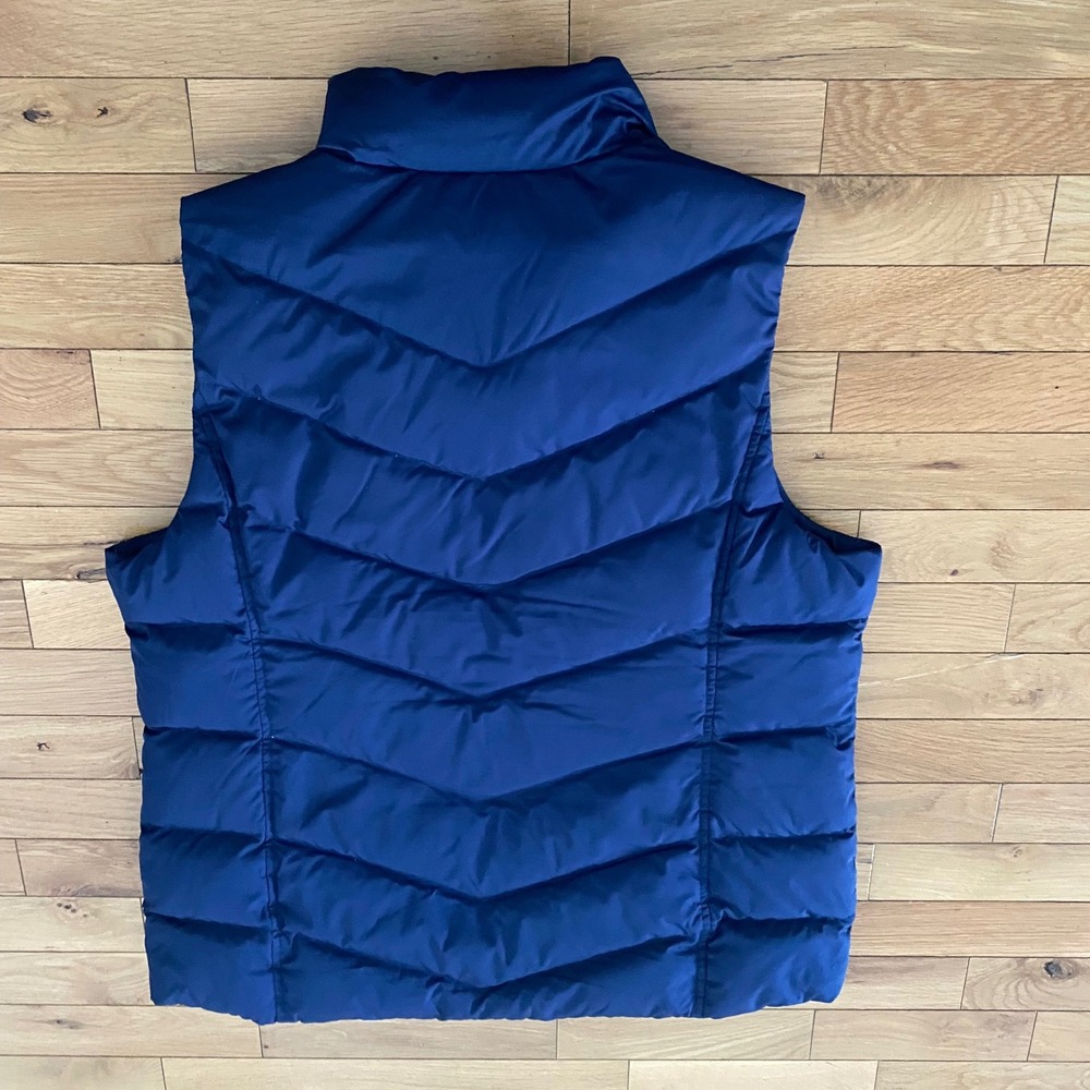 Lands End Navy Blue Puffer Vest Womens Large Chevron Quilted Full Zip Sleeveless - Picture 5 of 5